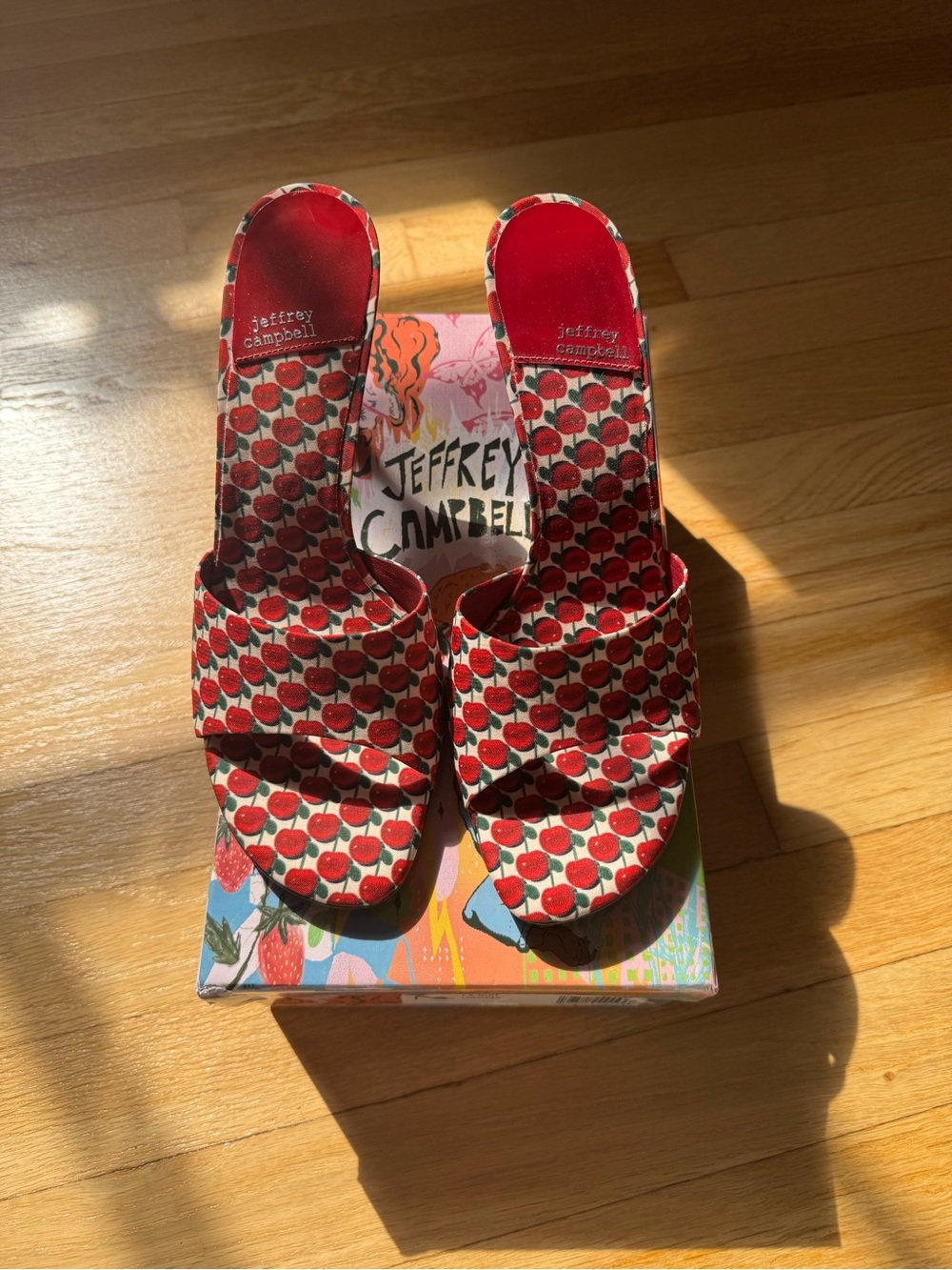 Jeffrey Campbell Red Cherry-Print Open-Toe Mules